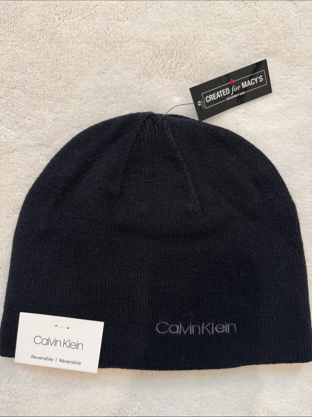 Calvin Klein for Macy’s reversible black and gray beanie. NWT.
